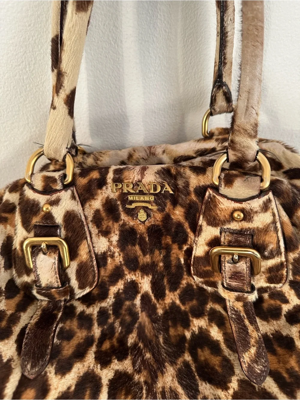 Prada Leopard-Print Calf Hair Satchel - Brown/Black/Beige bag / tote